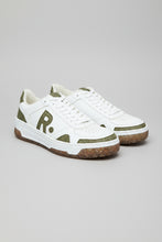 Load image into Gallery viewer, White sneakers with green accents on a white background
