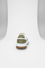 Load image into Gallery viewer, White sneaker with green accents on a white background