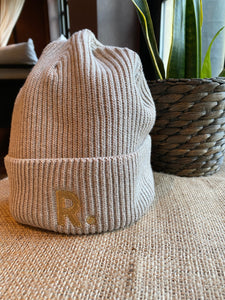 Fisherman Beanie Heather Sand | Embroidered RATION.L Logo R. Organic Beanie