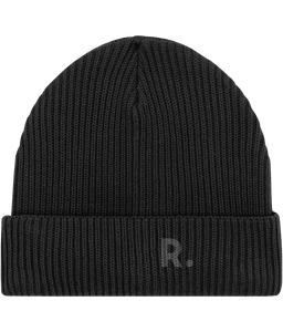 Fisherman Beanie Black | Embroidered RATION.L Logo R. Organic Beanie