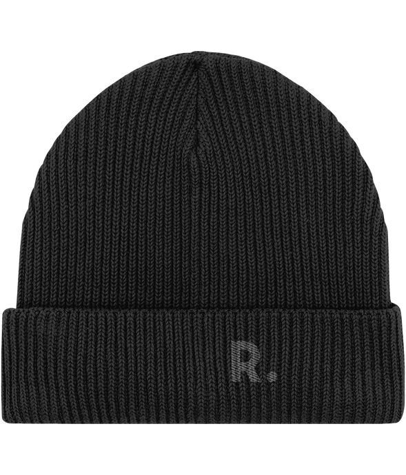 Fisherman Beanie Black | Embroidered RATION.L Logo R. Organic Beanie