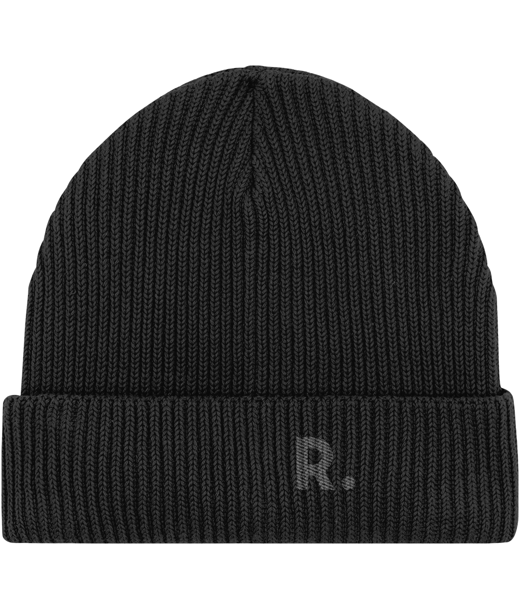 Fisherman Beanie Black | Embroidered RATION.L Logo R. Organic Beanie